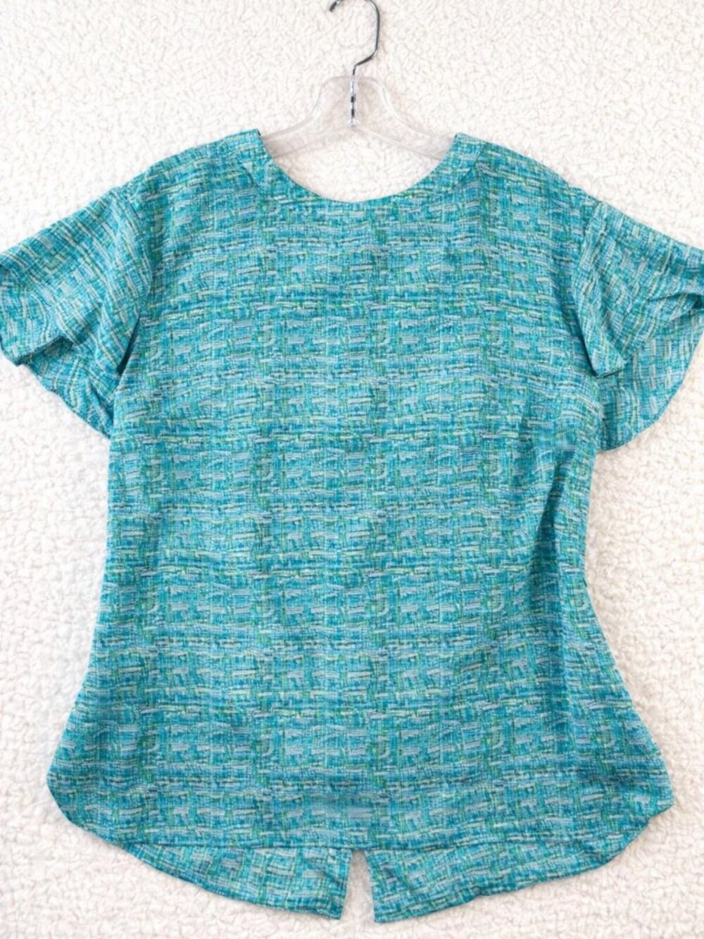 REISS Pure Silk Abstract Geometric Blouse | Flutter Cap Sleeve | US 10